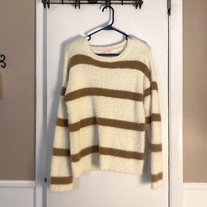 Pink Lily cream and brown fuzzy sweater - Size S